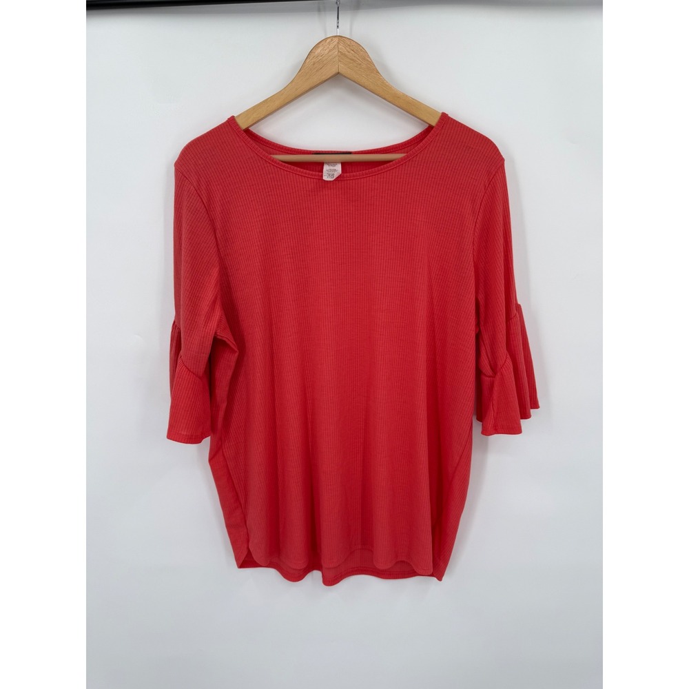 Gyft Top Shirt Womens XL Ribbed Bell Sleeve Casual Stretchy Boho Office Work